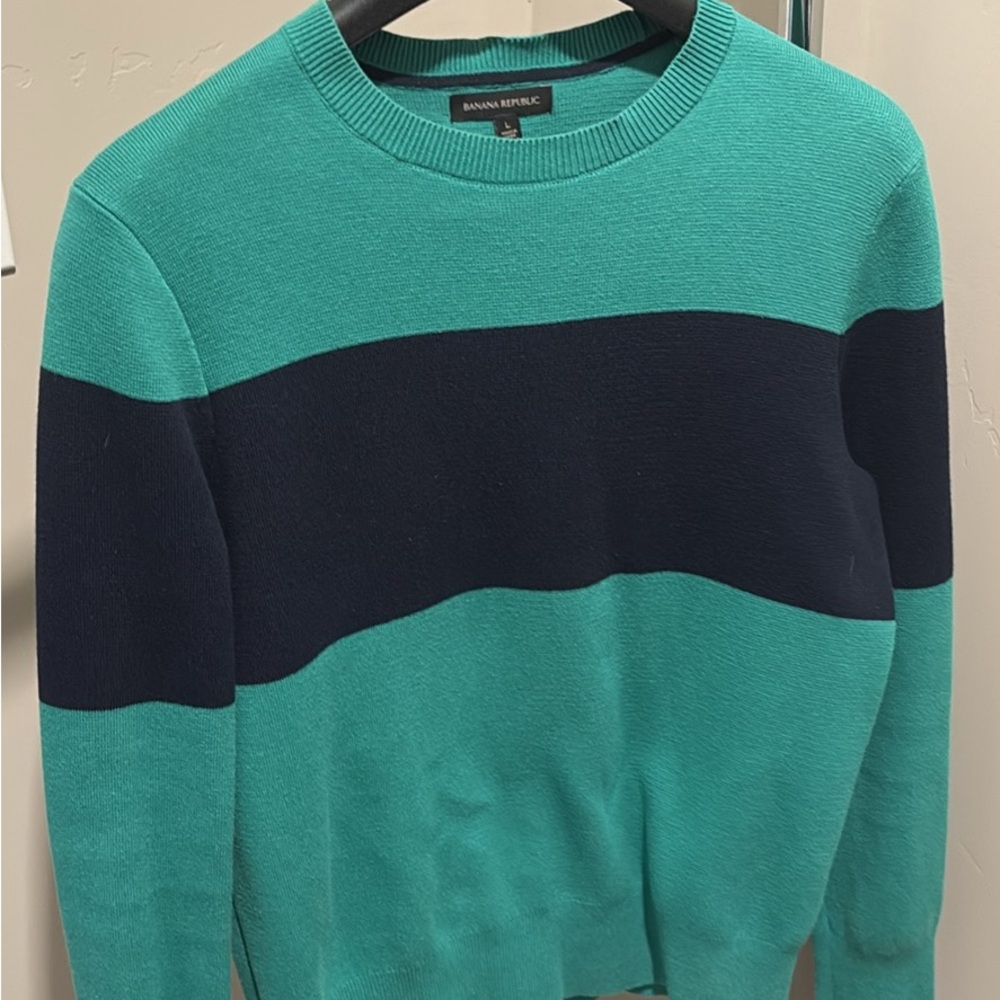 Banana Republic Men's Green and Navy Sweater
